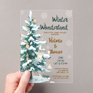 Invitations En Acrylique Baby Shower Vert Neutre Merveilleux Hiver