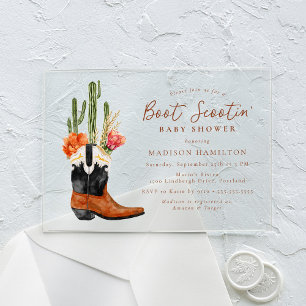 Invitations En Acrylique Baby Shower Western Boot Scootin' à l'aquarelle