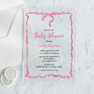 Invitations En Acrylique Baby shower Whimsky Quirky Rose Bow