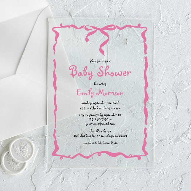 Invitations En Acrylique Baby shower Whimsky Quirky Rose Bow (Créateur téléchargé)