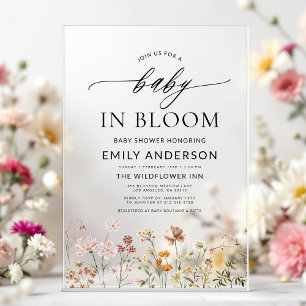 Invitations En Acrylique Baby Wildflower en Fleur Baby Shower