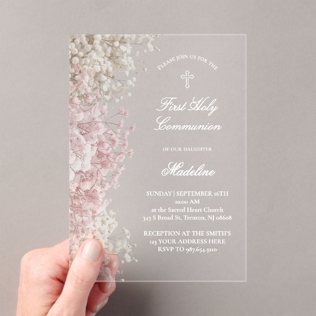 Invitations En Acrylique Baby's Breath First Communion (In situ (ordinateur de poche))