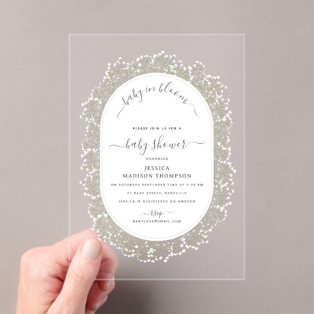 Invitations En Acrylique Baby's Breath Watercolor Gypsophila Baby Shower (In situ (ordinateur de poche))