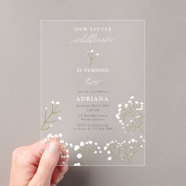 Invitations En Acrylique Baby's Breath Watercolor Gypsophila Girl Birthday (In situ (ordinateur de poche))