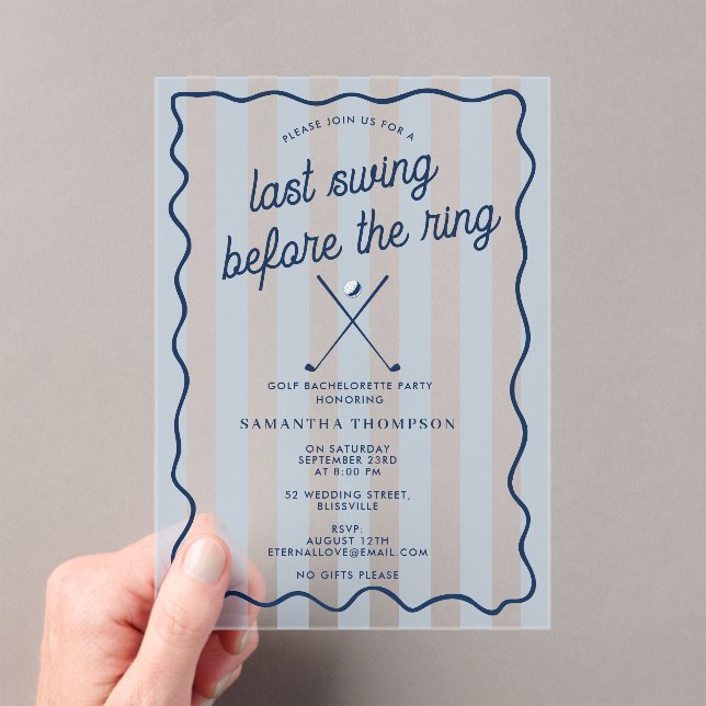 Invitations En Acrylique Bachelorette Party Golf Bach Retro Stripes (In situ (ordinateur de poche))