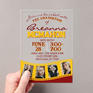Invitations En Acrylique Baguette de film dégivrée pour photo marron et or