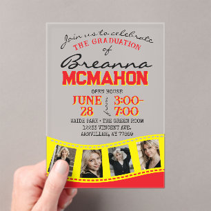 Invitations En Acrylique Baguette de film rouge et jaune dépoli