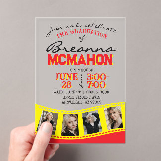 Invitations En Acrylique Baguette de film rouge et jaune dépoli