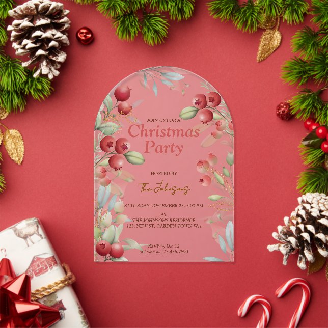Invitations En Acrylique Baies Rouges et Fêtes de Pin (Insitu (vacances))