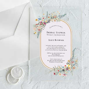 Invitations En Acrylique Baigne de mariage bohème aux fleurs sauvages et la