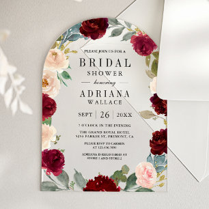 Invitations En Acrylique Baigneuse de mariage floral pêche Bourgogne