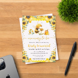 Invitations En Acrylique Bain de bébé abeille et tournesols d'été à l'aquar