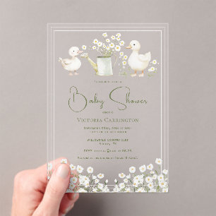 Invitations En Acrylique Bain de bébé Canards Mignons & Marguerites