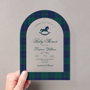 Invitations En Acrylique Bain de bébé Cheval à bascule carreaux Classique V