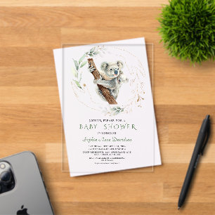 Invitations En Acrylique Bain de bébé couleur aquarelle mignon koala verdur