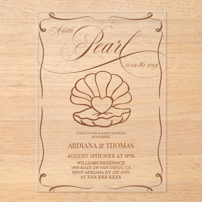 Invitations En Acrylique Bain de bébé Pearl dessiné à la main  (Recto)