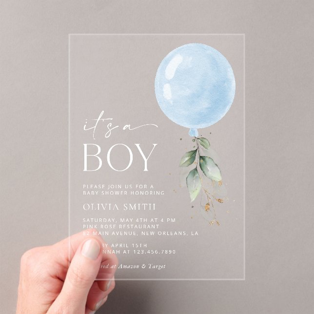 Invitations En Acrylique Balcon Bleu, Eucalyptus, Verdure, Baby shower (In situ (ordinateur de poche))