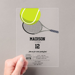 Invitations En Acrylique Balle de Tennis & Raquette Raquette Anniversaire