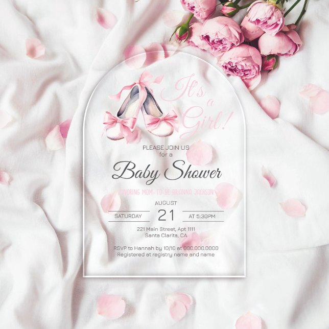 Invitations En Acrylique Ballerina rose C'est une arche de Baby shower fill (Pink Ballerina It's A Girl Baby Shower Arch Clear Acrylic Invitations
)