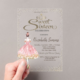 Invitations En Acrylique Ballerine,Diadème Princesse Bokeh Sweet 16 