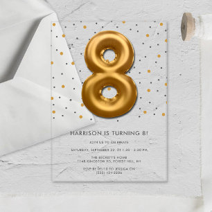 Invitations En Acrylique Ballon en feuille d'or moderne pour 8ème anniversa