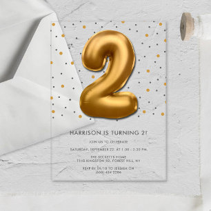 Invitations En Acrylique Ballon Gold Foil moderne 2e anniversaire