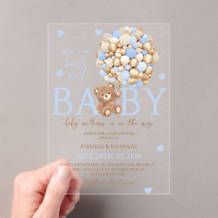 Invitations En Acrylique Ballon Ours Bleu Baby Shower
