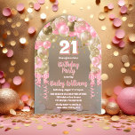 Invitations En Acrylique Ballons de fête de l'or rose 21e fête d'anniversai<br><div class="desc">Célébrez en style avec cette invitation vibrante et captivante à la fête du 21e anniversaire, avec un magnifique design en cascade d'arc de ballon dans les tons rose et or, et accentué de blanc. Le "21" audacieux du centre apporte une touche ludique mais chic, donnant le ton d'une fête mémorable....</div>