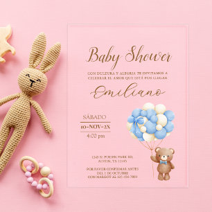 Invitations En Acrylique Ballons pour Baby Shower espagnol Ourson
