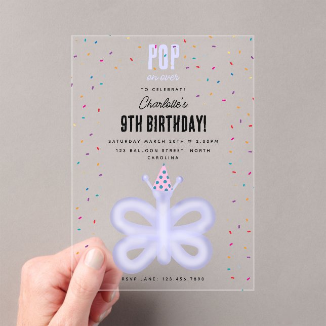 Invitations En Acrylique Balloon Animals Butterfly Kids Birthday Party (In situ (ordinateur de poche))