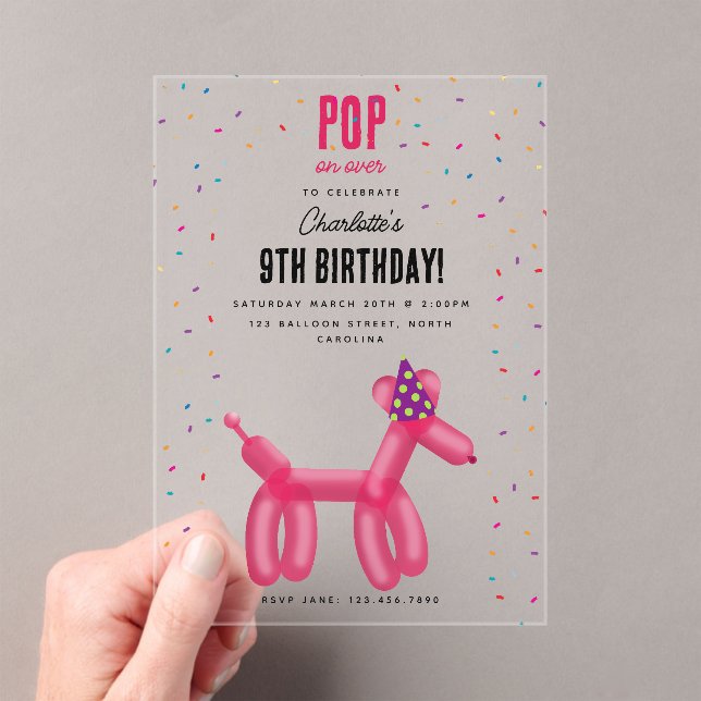 Invitations En Acrylique Balloon Animals Dog Kids Birthday Party Theme (In situ (ordinateur de poche))