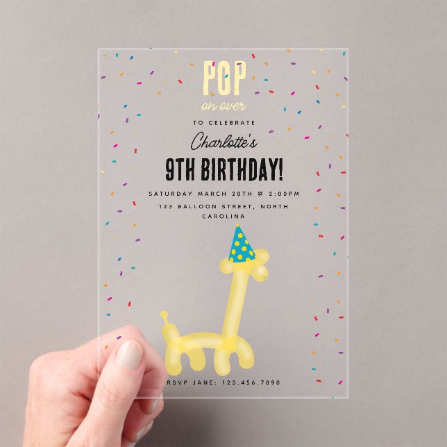 Invitations En Acrylique Balloon Animals Giraffe Kids Birthday Party Theme (In situ (ordinateur de poche))