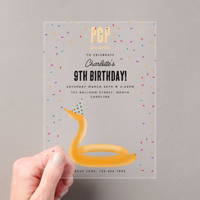 Invitations En Acrylique Balloon Animals Snake Kids Birthday Party Theme (In situ (ordinateur de poche))