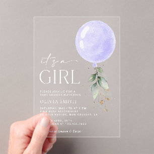 Invitations En Acrylique Balloon pourpre, Eucalyptus, Verdure, Baby shower