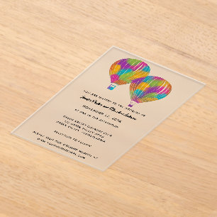 Invitations En Acrylique Balloons à Air Chaud Peints en Arc-en-Ciel Mariage