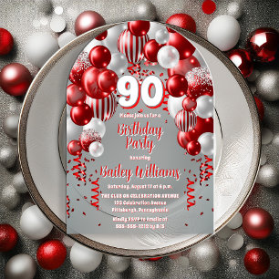 Invitations En Acrylique Balloons de Célébration Rouges Fête d'anniversaire
