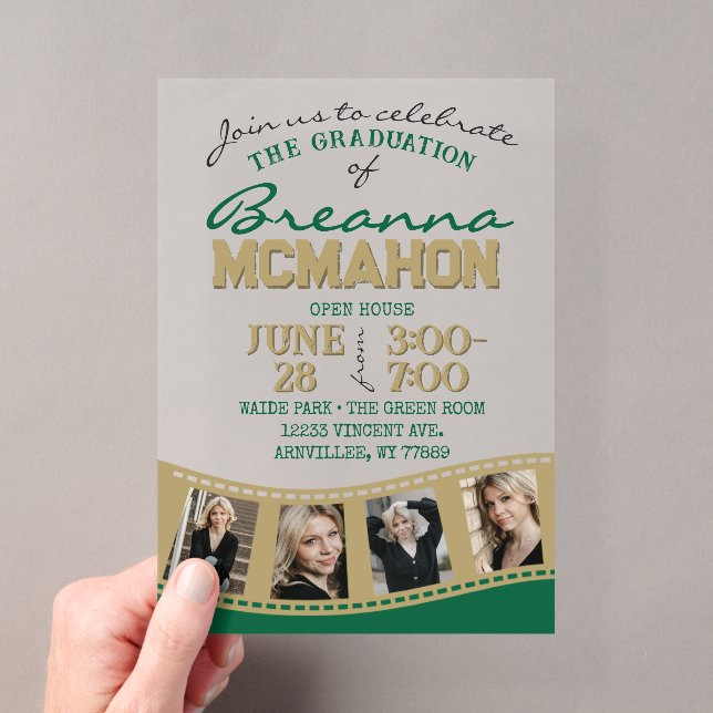 Invitations En Acrylique Bande de film verte et dorée (In situ (ordinateur de poche))