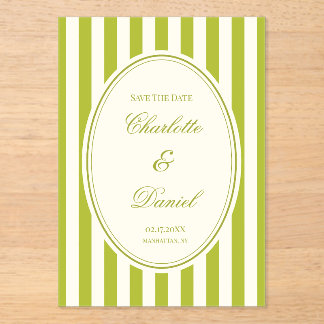 Invitations En Acrylique Bande de sauvegarde de date personnalisée chartreu