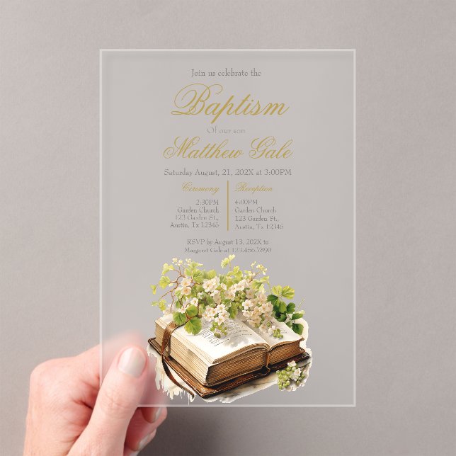 Invitations En Acrylique Baptême acrylique avec Bible  (In situ (ordinateur de poche))