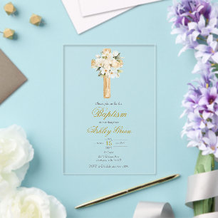 Invitations En Acrylique Baptême acrylique avec croix