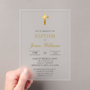 Invitations En Acrylique Baptême acrylique minimaliste