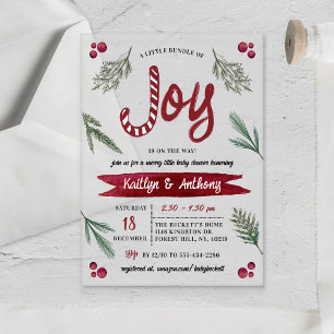 Invitations En Acrylique Baptême Bébé Candy Cane "Joie" Aquarelle Moderne