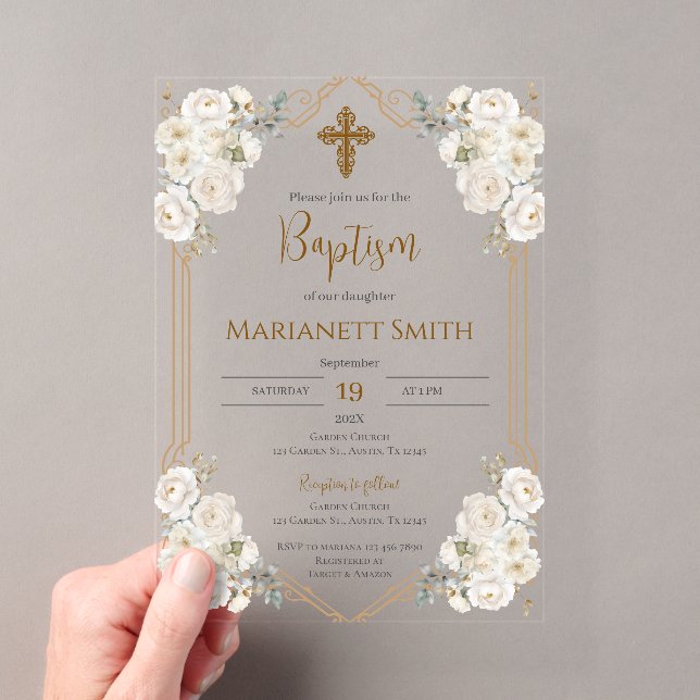 Invitations En Acrylique Baptême Bohème  (In situ (ordinateur de poche))