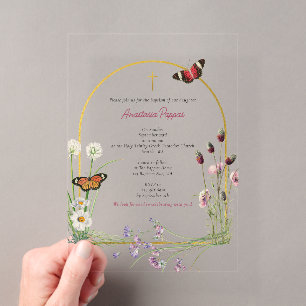 Invitations En Acrylique Baptême Chrétien Orthodoxe Grec Fleur Sauvage Fill