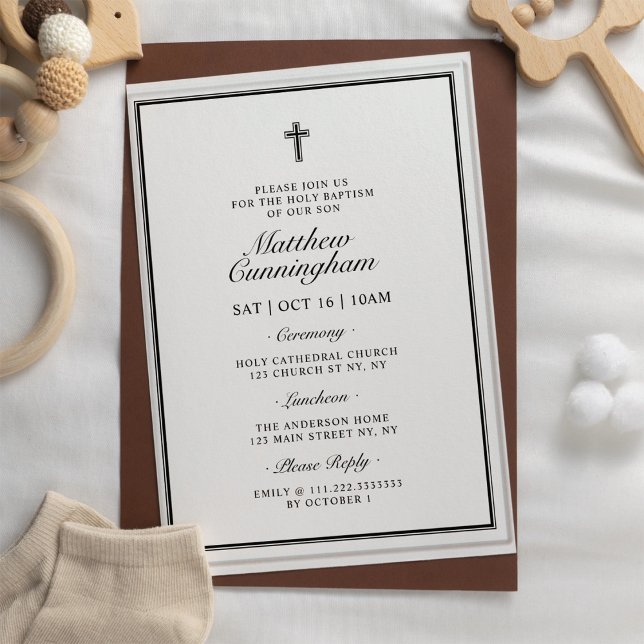 Invitations En Acrylique Baptême Code QR Croix Élégant Moderne (Créateur téléchargé)