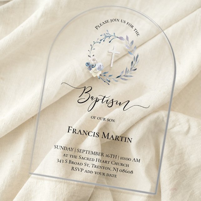Invitations En Acrylique Baptême couronne bleue (Créateur téléchargé)