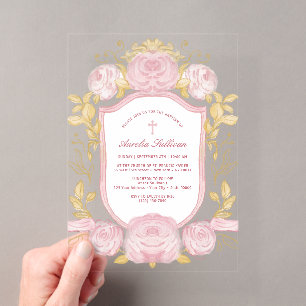 Invitations En Acrylique Baptême Crête de Roses