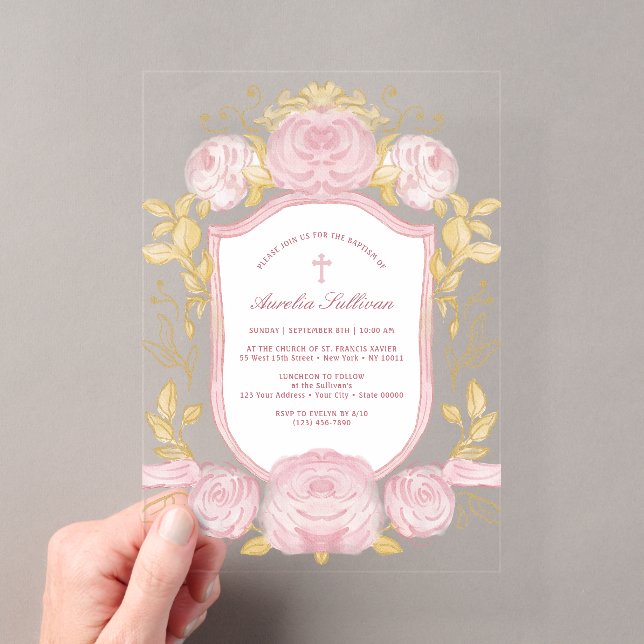 Invitations En Acrylique Baptême Crête de Roses (In situ (ordinateur de poche))