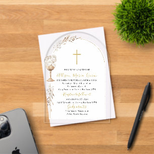 Invitations En Acrylique Baptême d'ange beige aquarelle moderne élégant