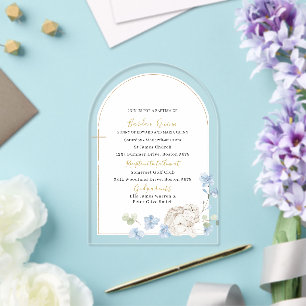 Invitations En Acrylique Baptême d'ange bleu à l'aquarelle moderne élégante